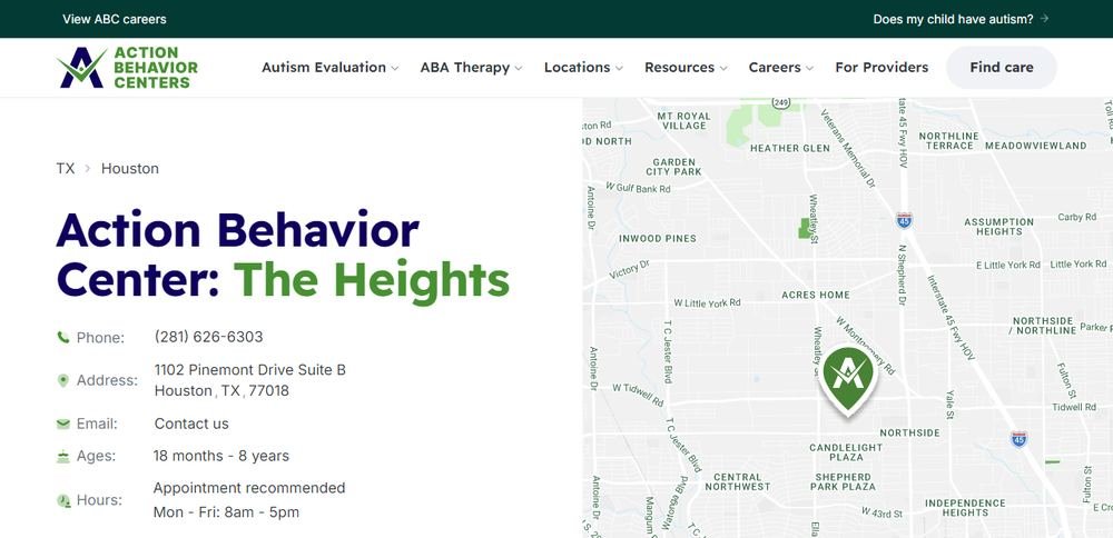 Homepage of Action Behavior Centers - ABA Therapy for Autism