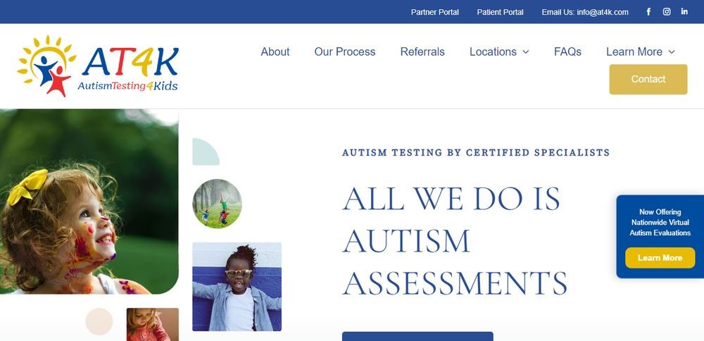Homepage of Autism Testing 4 Kids (AT4K) Houston