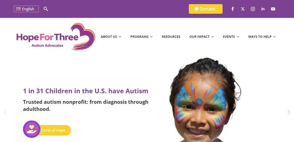 Homepage of Hope For Three Autism Advocates