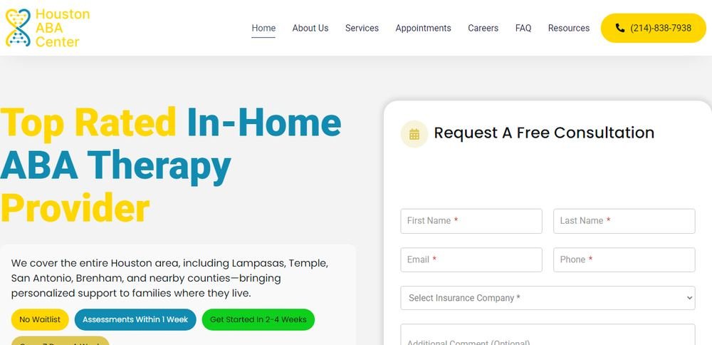Homepage of Houston ABA Center - In Home ABA Therapy For Kids with Autism