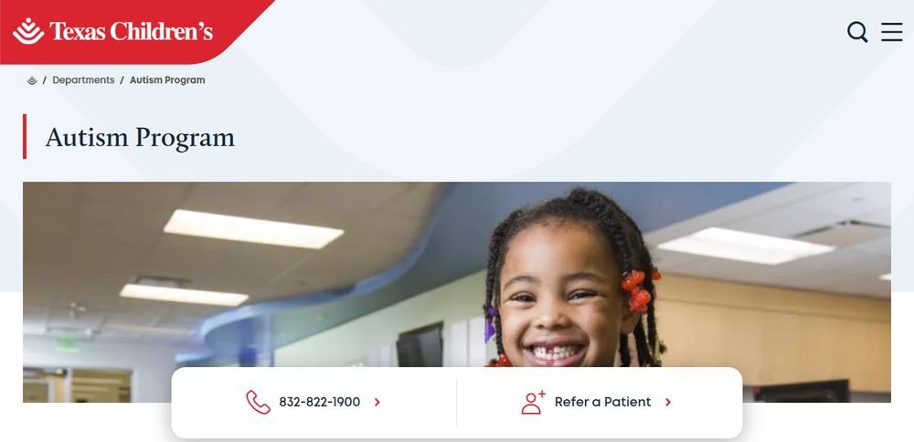 Homepage of Texas Children's Autism Center